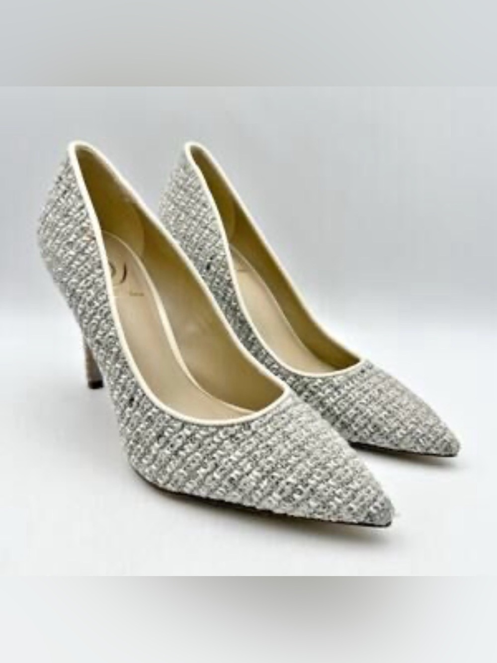 Sam Edelman Tweed Pointed-Toe Pumps in Off-White